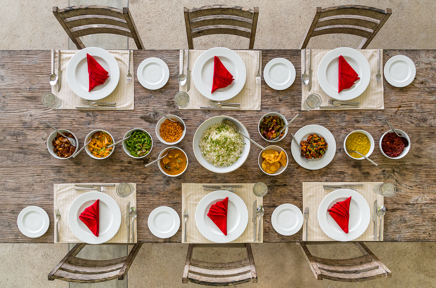 A simple meal laid out on a long table, Thursday evening.